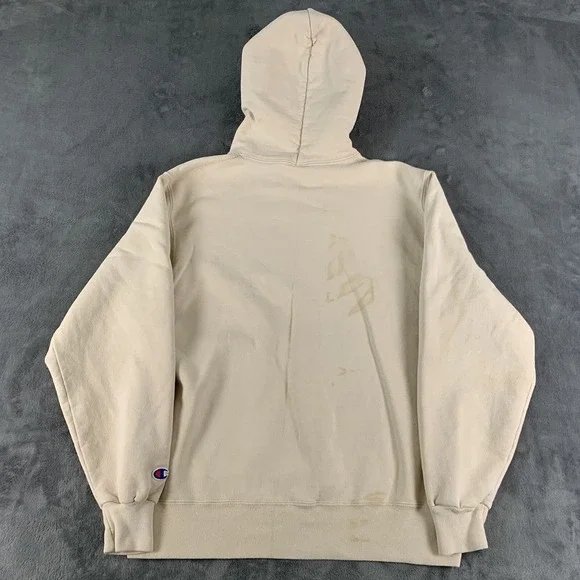 Vintage 90s Champion Hoodie Sweatshirt Pullover Beige M USA Spell Out Rare Color - Picture 2 of 10